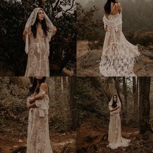 Reclamation custom cream vintage lace gown with transitional lace cowl back/hood